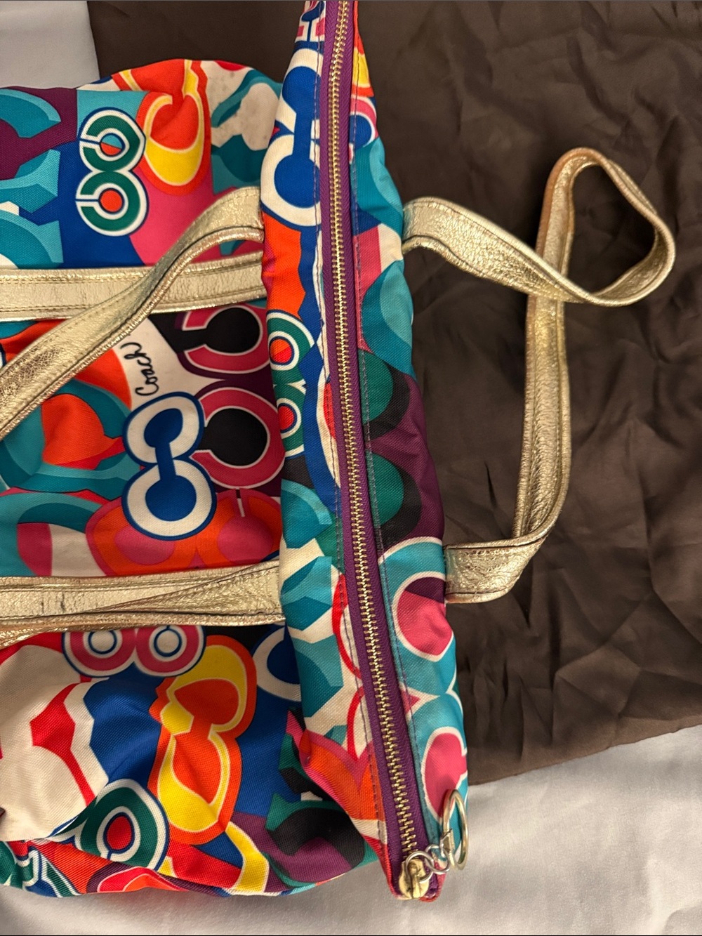 Coach Multicolor Graphic Print Tote with Metallic Gold Handles - Picture 3 of 8